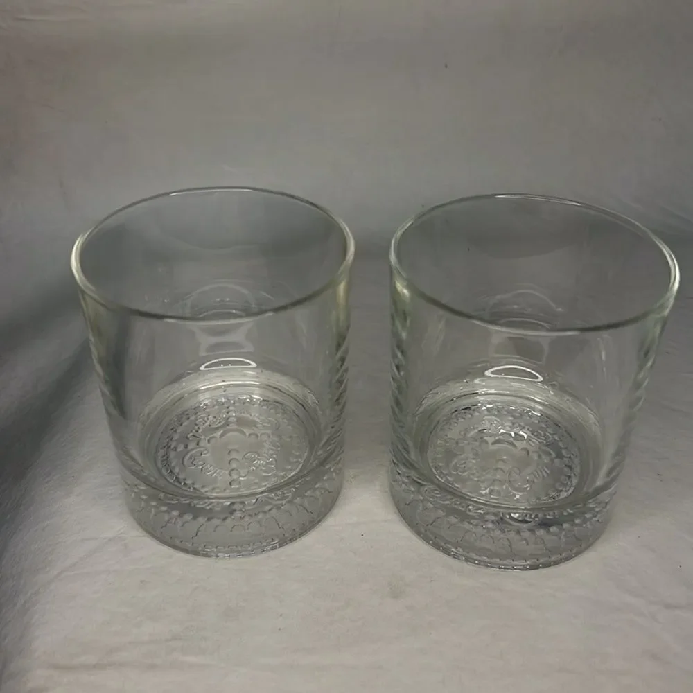 Crown Royal Rocks Glasses 8 Ounces Each 3 In Round 3 3/4!Tall Set Of 2 Stamped